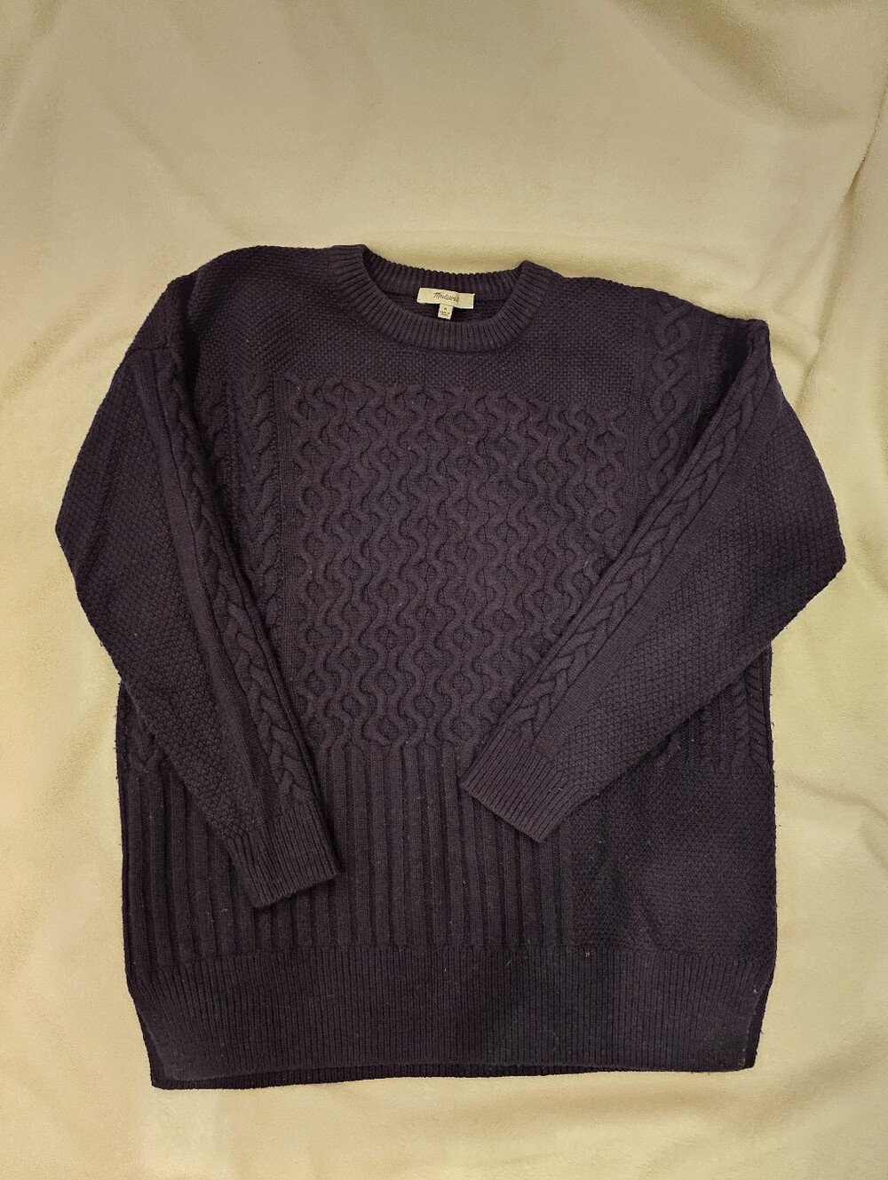 Madewell Cable Knit Crewneck Sweater - Deep Navu